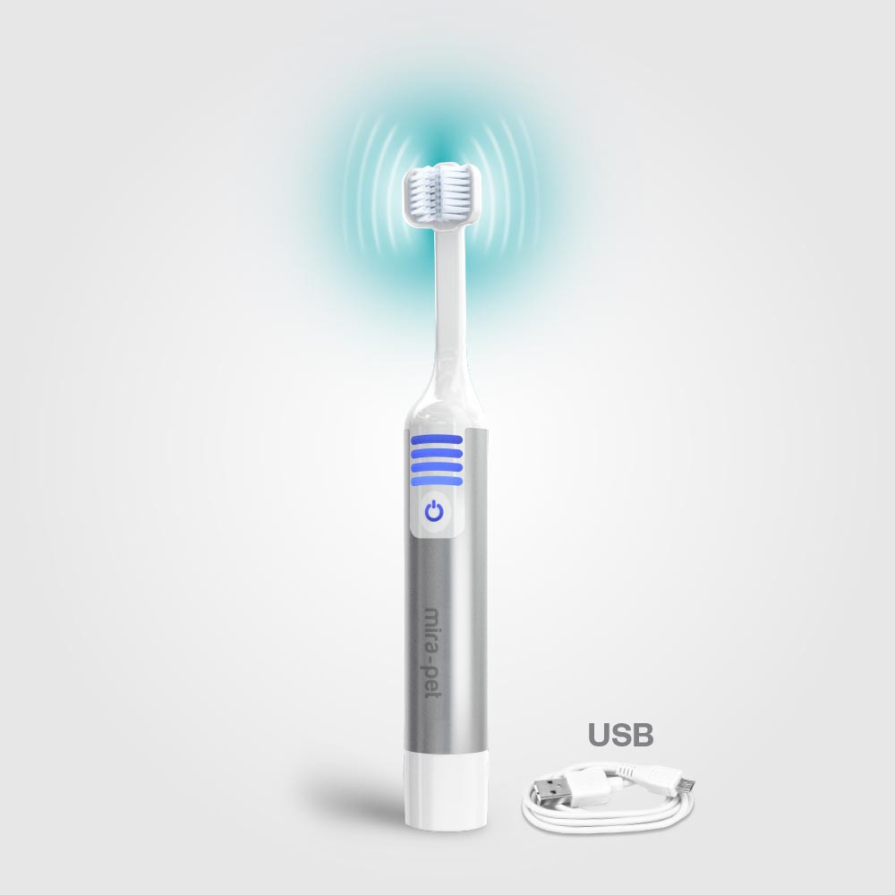 The Mira-Pet Ultrasound Toothbrush for Dogs is charged via USB (cable included)